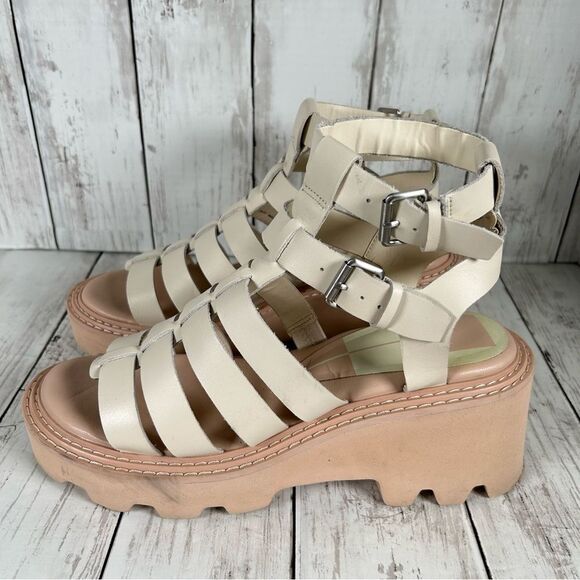 Dolce Vita Womens Galore Buckle Heel Gladiator Ivory Sandals Shoes 8.5 - Picture 4 of 10